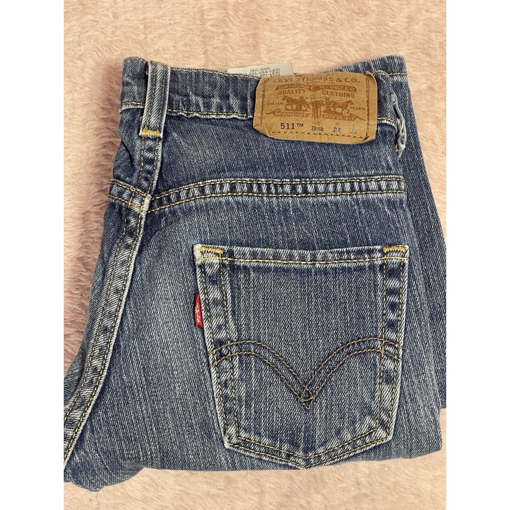 Levis 511 Slim Fit Boys Jeans Size 8 Reg Adjustable Waist Blue Denim‎ Y2K Bin11